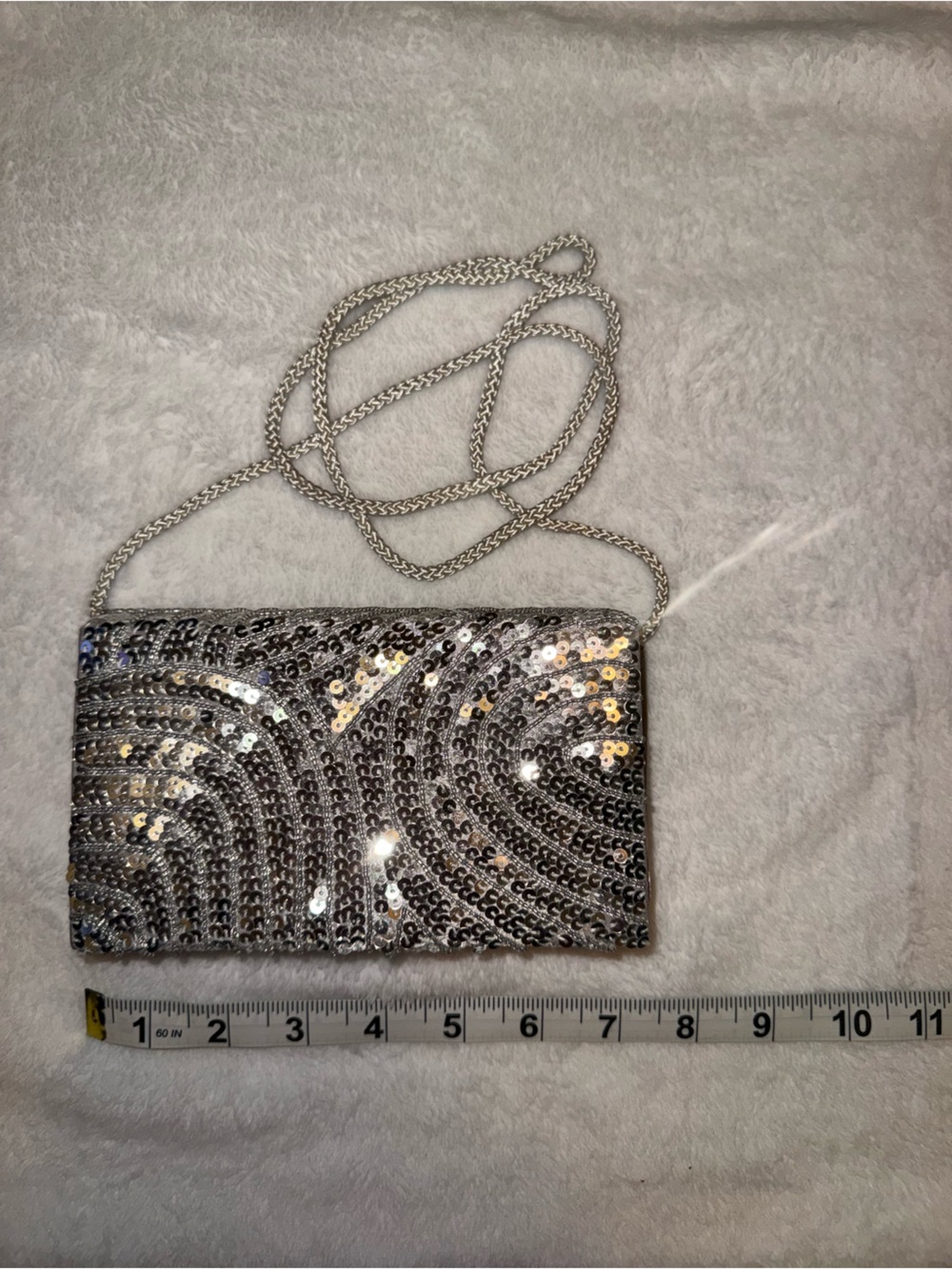 Silver Sequin Evening Wristlet Clutch with Strap